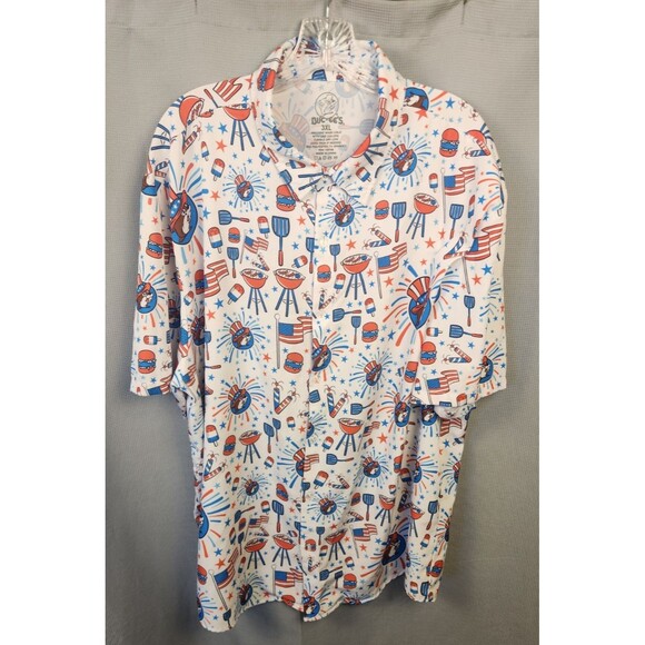 Bucees Shirt Red White Blue USA Flag Fireworks 4th of July Stretch Men's 3XL - Picture 1 of 5